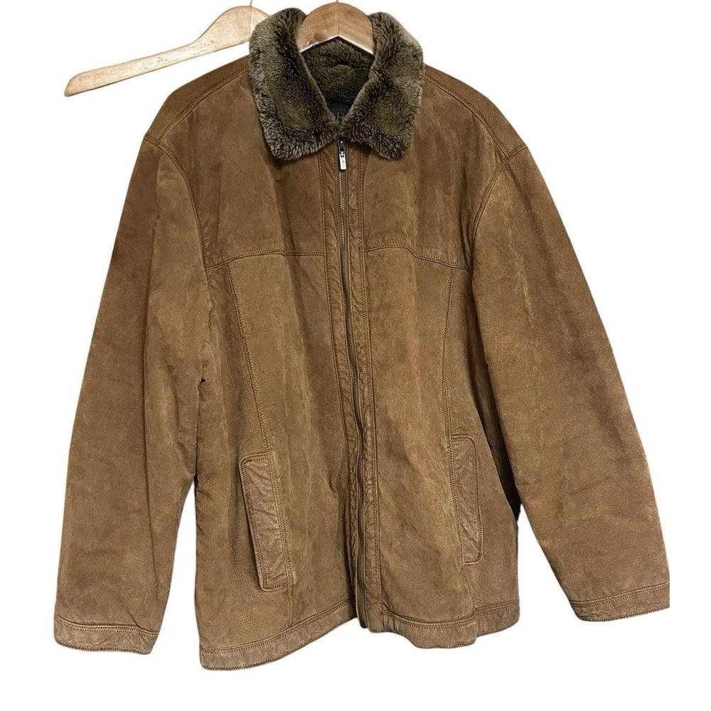 Vintage RC Comstock Expedition Men's Brown Suede Leather Jacket SZ XXL Faux Fur